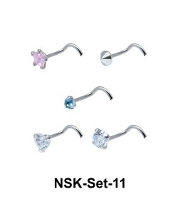 5 Silver Nose Stud Sets NSK-SET-11